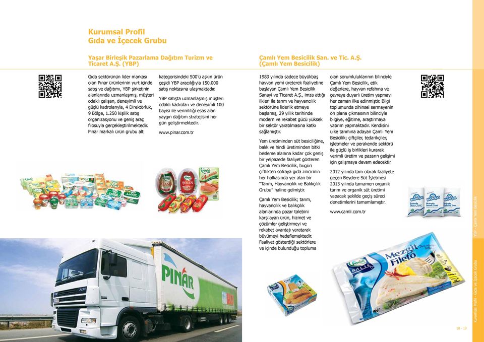 (Çamlı Yem Besicilik) Gıda sektörünün lider markası olan Pınar ürünlerinin yurt içinde satış ve dağıtımı, YBP şirketinin alanlarında uzmanlaşmış, müşteri odaklı çalışan, deneyimli ve güçlü