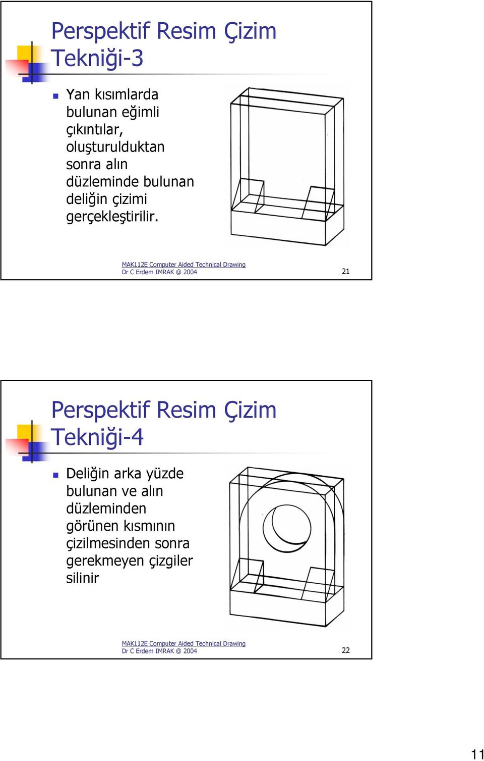 Dr C Erdem IMRAK @ 2004 21 Perspektif Resim Çizim Tekniği-4 Deliğin arka yüzde bulunan