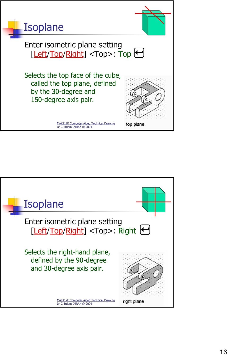 Dr C Erdem IMRAK @ 2004 31 Isoplane Enter isometric plane setting [Left/Top/Right] <Top>: