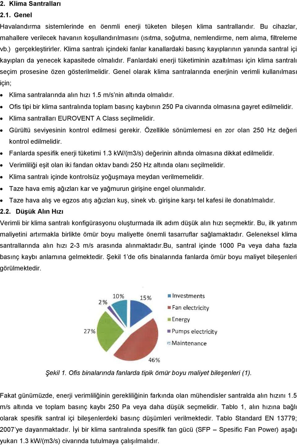 Klima santralı içindeki fanlar kanallardaki basınç kayıplarının yanında santral içi kayıpları da yenecek kapasitede olmalıdır.