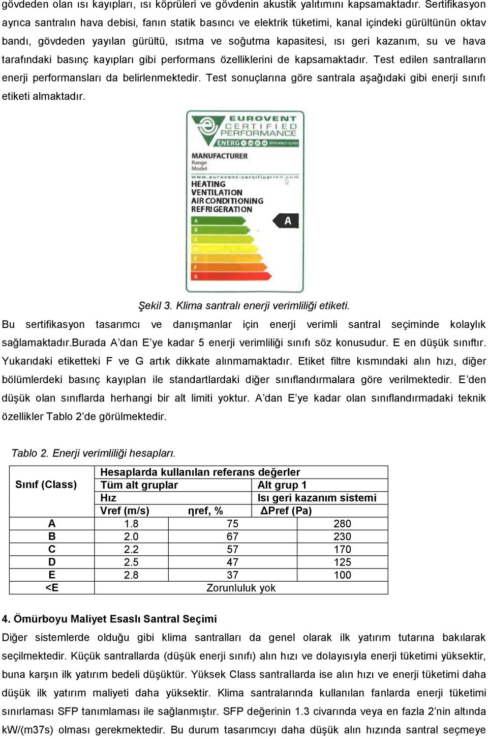 su ve hava tarafındaki basınç kayıpları gibi performans özelliklerini de kapsamaktadır. Test edilen santralların enerji performansları da belirlenmektedir.