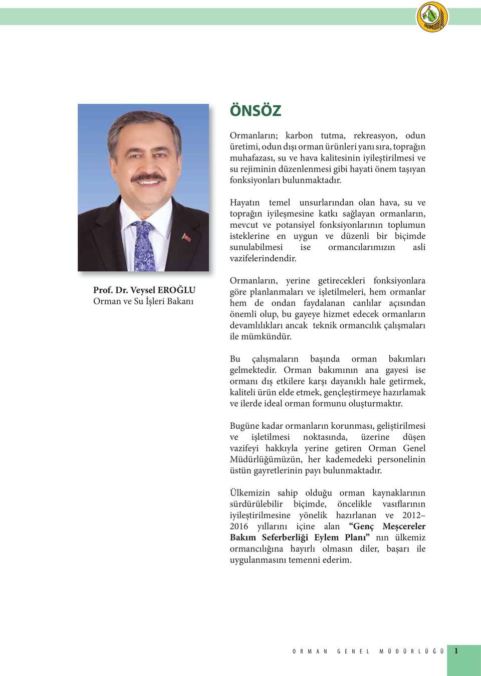 Hayatın temel unsurlarından olan hava, su ve toprağın iyileşmesine katkı sağlayan ormanların, mevcut ve potansiyel fonksiyonlarının toplumun isteklerine en uygun ve düzenli bir biçimde sunulabilmesi