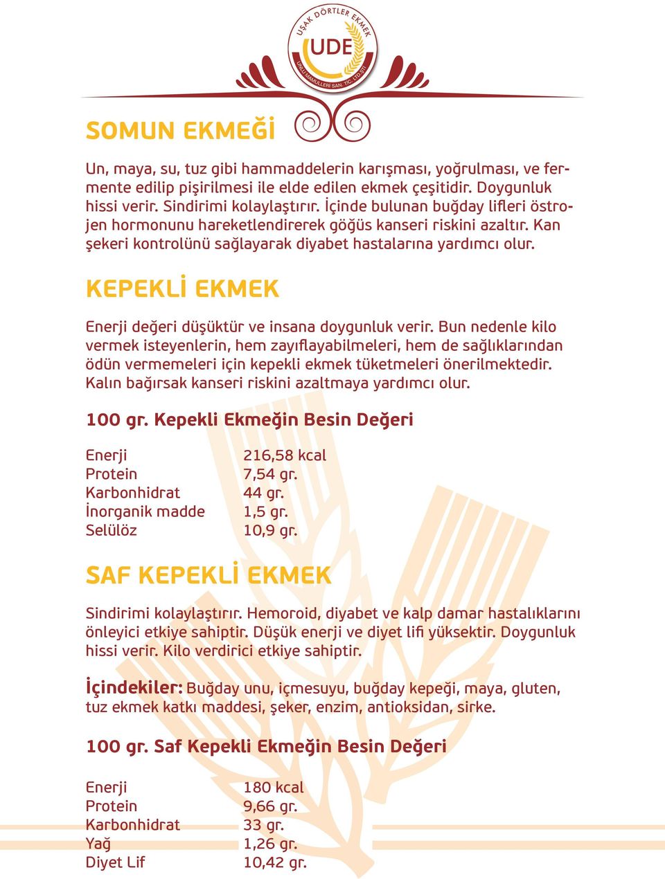 KEPEKLİ EKMEK Enerji değeri düşüktür ve insana doygunluk verir.