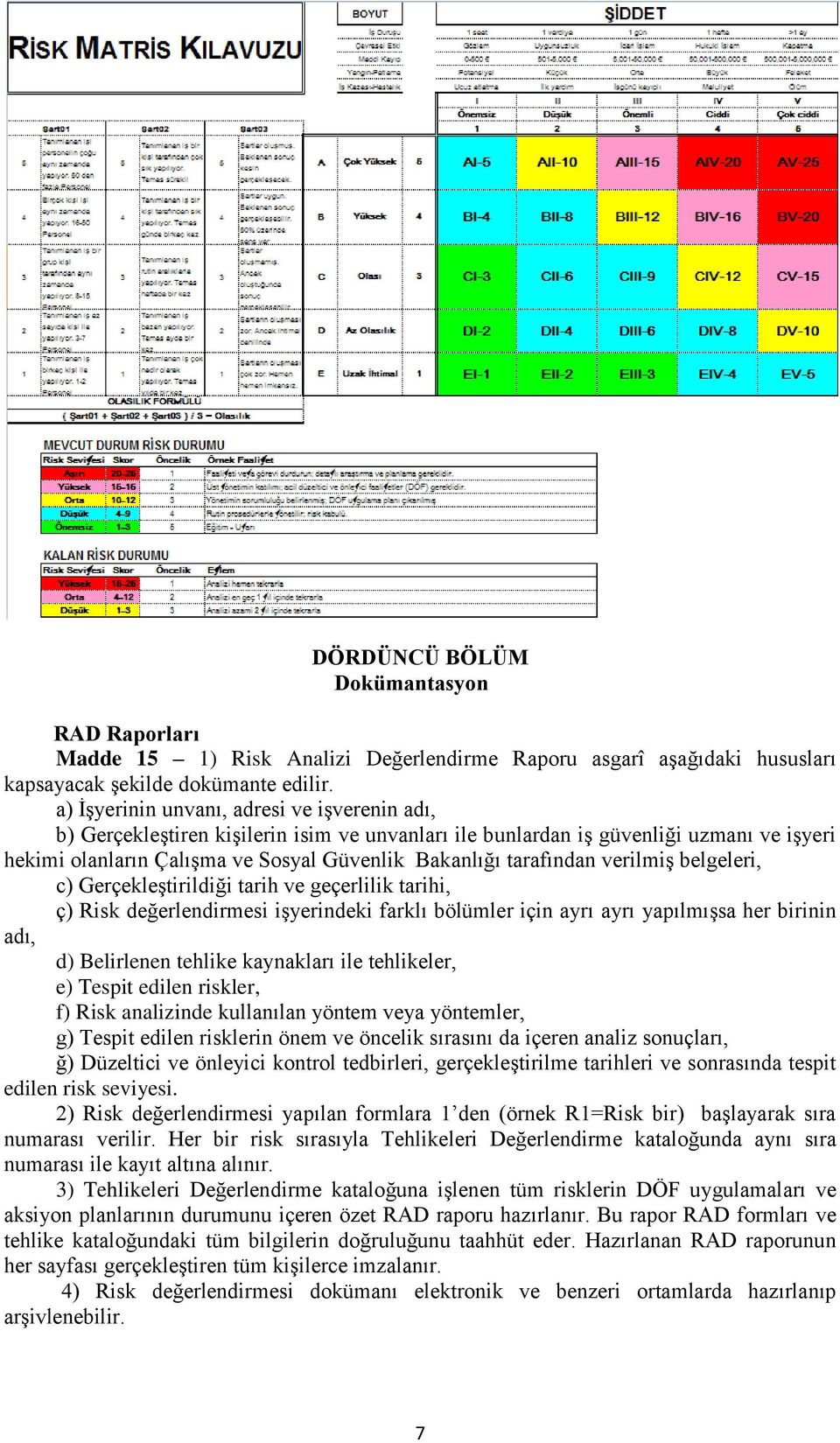 tarafından verilmiş belgeleri, c) Gerçekleştirildiği tarih ve geçerlilik tarihi, ç) Risk değerlendirmesi işyerindeki farklı bölümler için ayrı ayrı yapılmışsa her birinin adı, d) Belirlenen tehlike