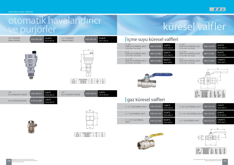 Kt. Adet: 3 1/8 ECA STANDART PURJÖR ECA PURJÖR ANAHTARI 2102 109 011 9110 721 089 6,30 TL 1,40 TL 1/4 ECA STANDART PURJÖR 2102 109 012 6,30 TL gaz küresel valfleri G 1/2 GAZ İ 2102 122 142 14,80 TL G