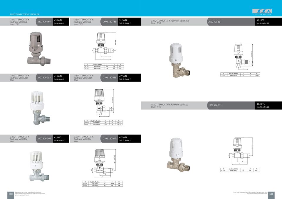 Adet: 22 G 1/2 TERMOSTATİK Radyatör Valfi Köşe TRV1 41,60 TL G 3/4 TERMOSTATİK 2102 120 055 Radyatör Valfi Köşe 2102 120 056 TRV1 47,50 TL G 1/2