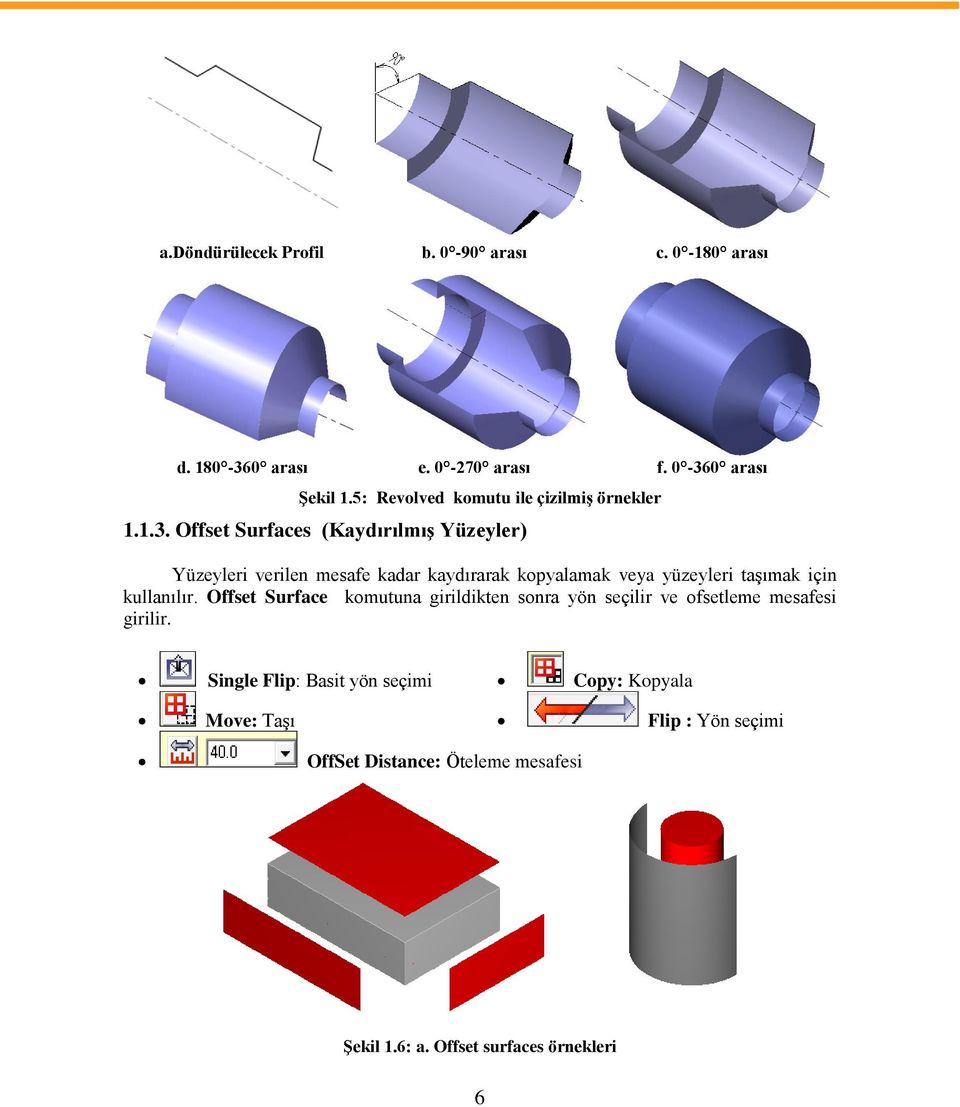 Offset Surfaces (KaydırılmıĢ Yüzeyler) Yüzeyleri verilen mesafe kadar kaydırarak kopyalamak veya yüzeyleri taģımak için