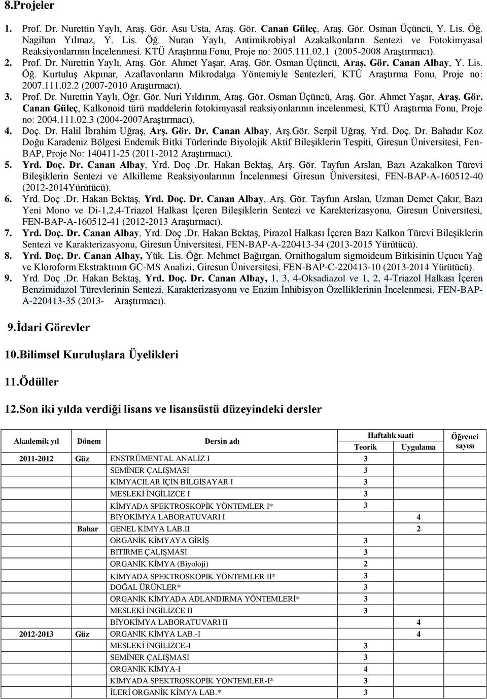 Dr. Nurettin Yaylı, AraĢ. Gör. Ahmet YaĢar, AraĢ. Gör. Osman Üçüncü, Araş. Gör. Canan Albay, Y. Lis. Öğ.