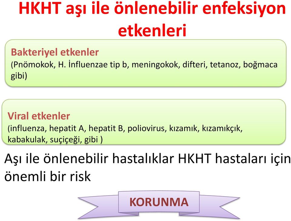 (influenza, hepatit A, hepatit B, poliovirus, kızamık, kızamıkçık, kabakulak,