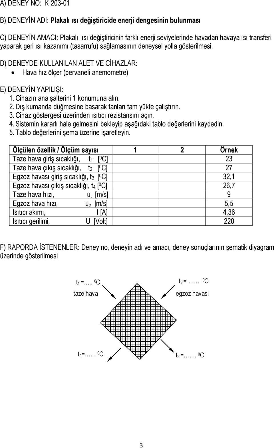 Dış kumanda düğmsin basarak fanları am yük çalışırın. 3. Ciaz gösrgsi üzrindn ısııcı rzisansını açın. 4. Sismin kararlı al glmsini bklyip aşağıdaki ablo dğrlrini kayddin. 5.