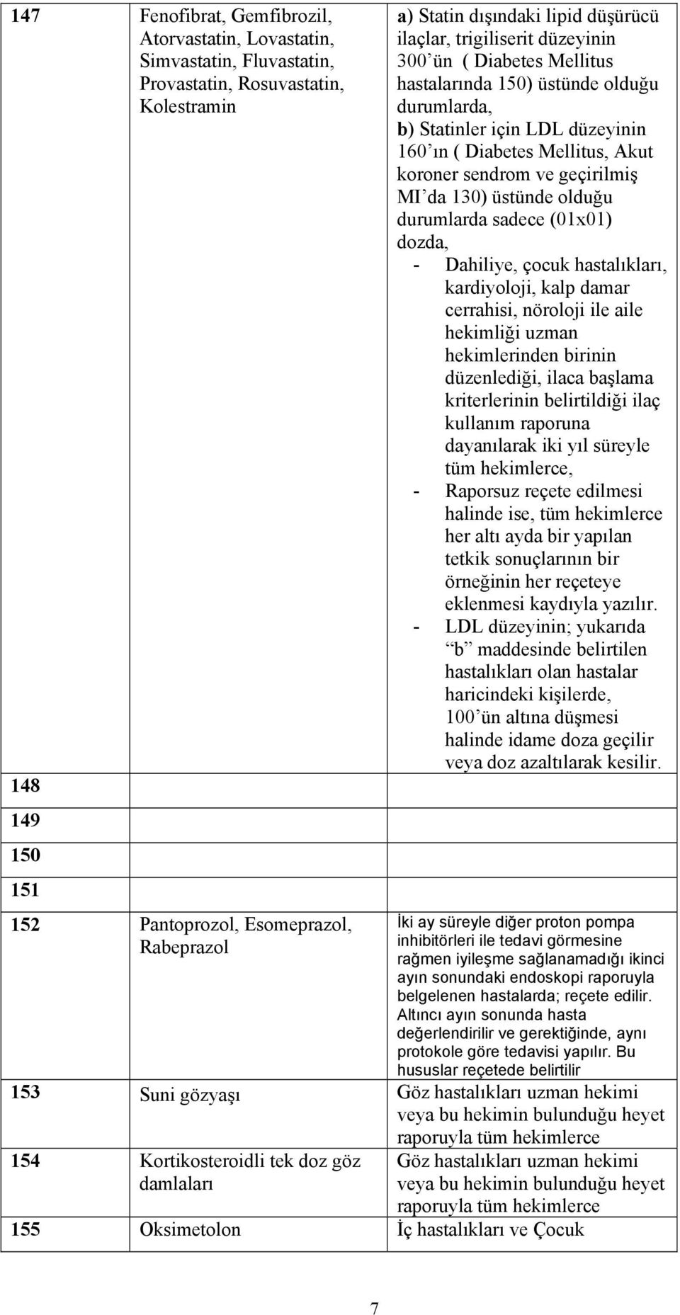 ve geçirilmiş MI da 130) üstünde olduğu durumlarda sadece (01x01) dozda, - Dahiliye, çocuk hastalıkları, kardiyoloji, kalp damar cerrahisi, nöroloji ile aile hekimliği uzman hekimlerinden birinin