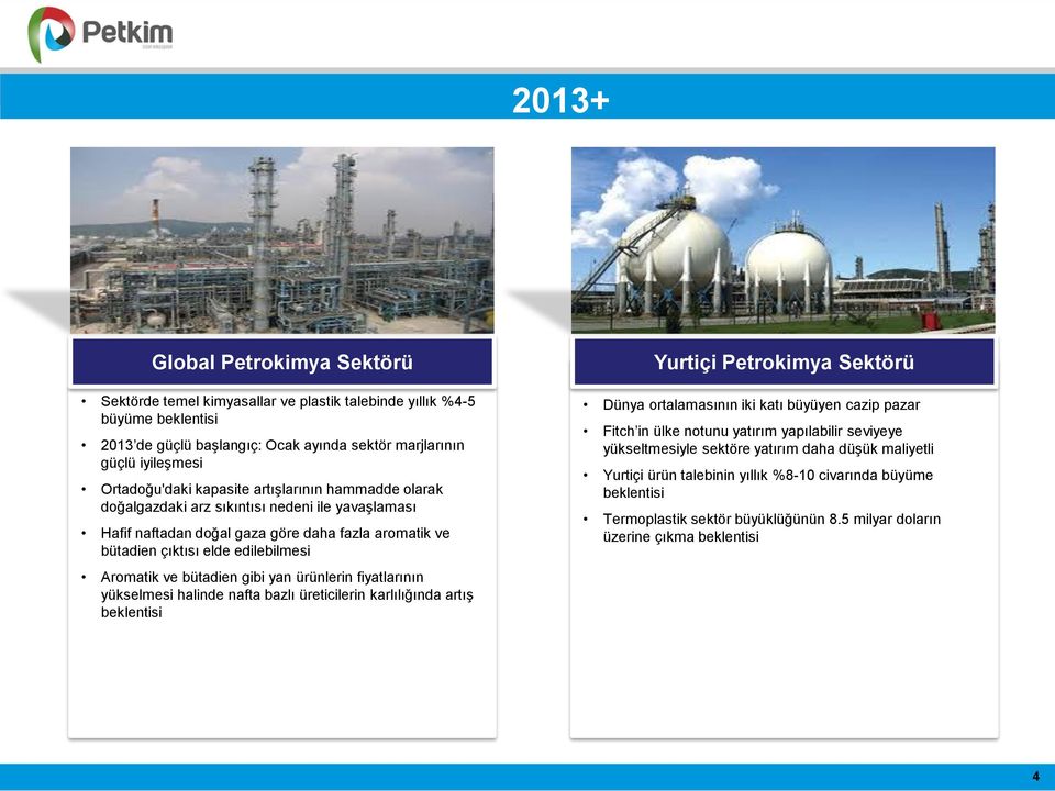 gibi yan ürünlerin fiyatlarının yükselmesi halinde nafta bazlı üreticilerin karlılığında artış beklentisi Yurtiçi Petrokimya Sektörü Dünya ortalamasının iki katı büyüyen cazip pazar Fitch in ülke