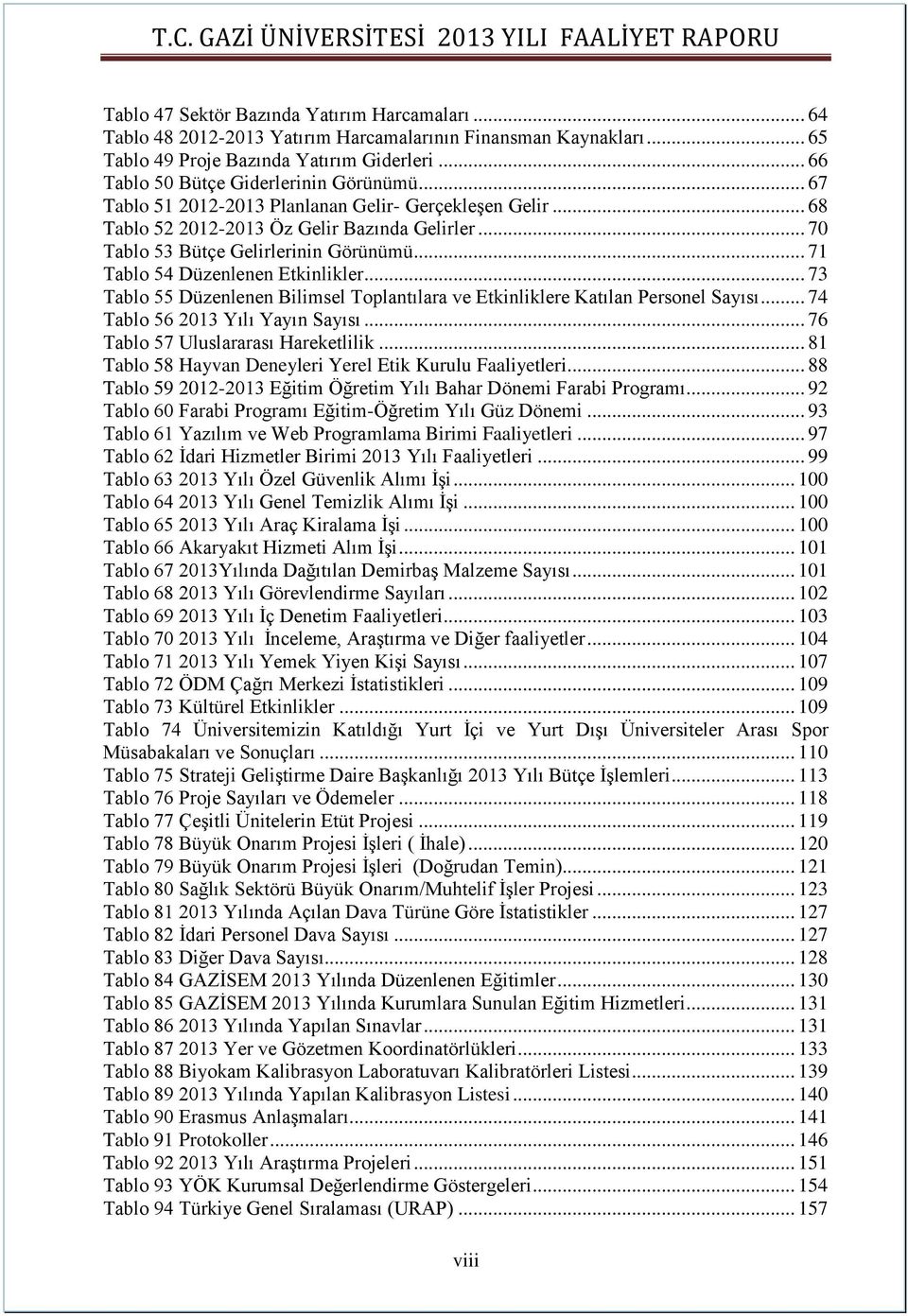 .. 71 Tablo 54 Düzenlenen Etkinlikler... 73 Tablo 55 Düzenlenen Bilimsel Toplantılara ve Etkinliklere Katılan Personel Sayısı... 74 Tablo 56 2013 Yılı Yayın Sayısı.