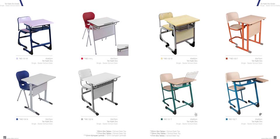 Sıra Tablası School Desk Top **17mm Sıra Tablası School Desk Top ***12mm Kompakt Laminat 12mm Compact