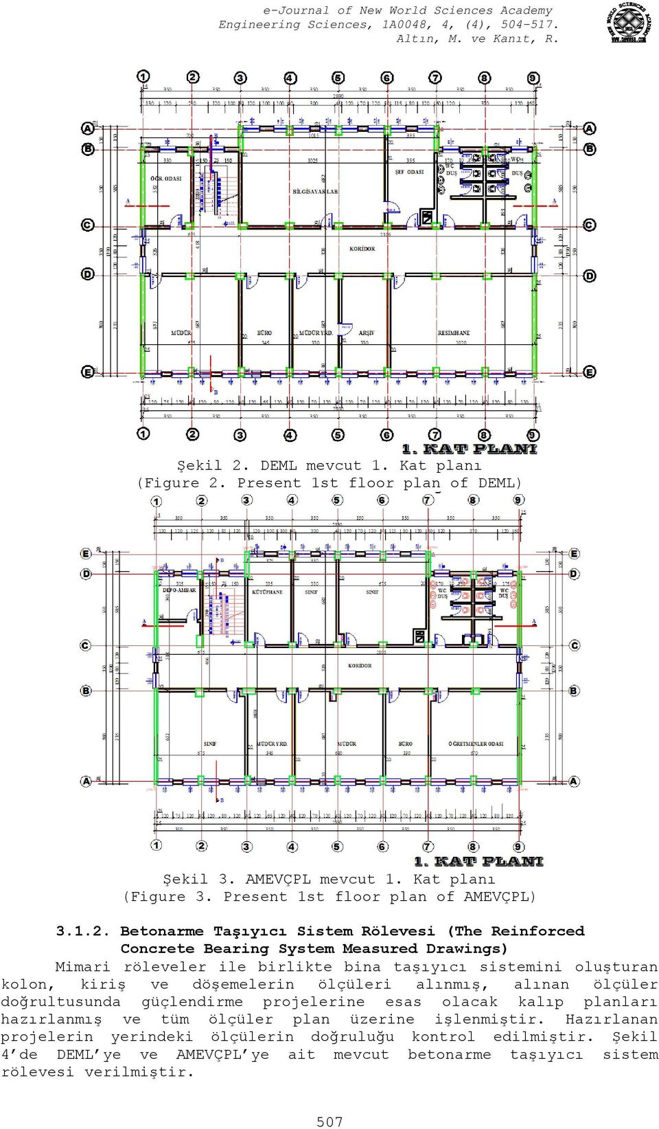 Present 1st floor plan of DEML) Şekil 3. AMEVÇPL mevcut 1. Kat planı (Figure 3. Present 1st floor plan of AMEVÇPL) 3.1.2.