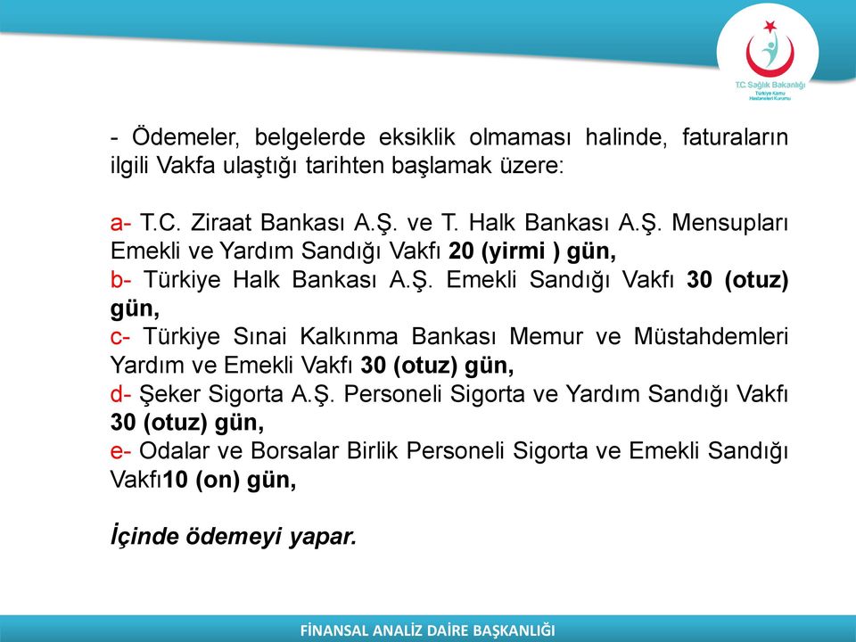 Mensupları Emekli ve Yardım Sandığı Vakfı 20 (yirmi ) gün, b- Türkiye Halk Bankası A.Ş.