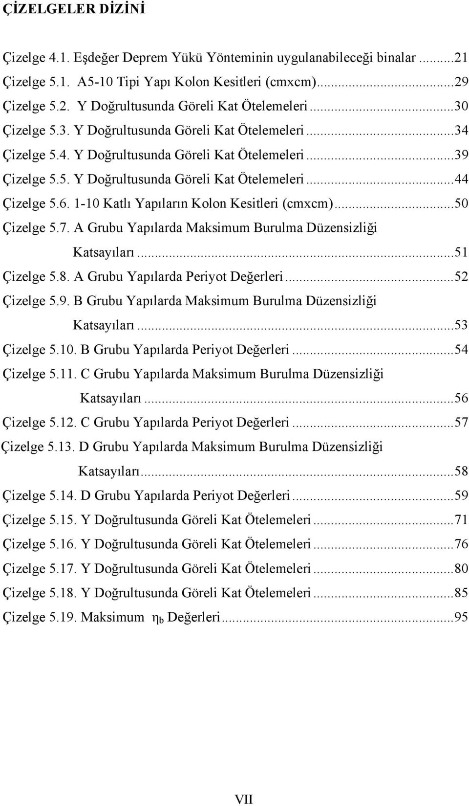 1-10 Katlı Yapıların Kolon Kesitleri (cmxcm)...50 Çizelge 5.7. A Grubu Yapılarda Maksimum Burulma Düzensizliği Katsayıları...51 Çizelge 5.8. A Grubu Yapılarda Periyot Değerleri...52 Çizelge 5.9.