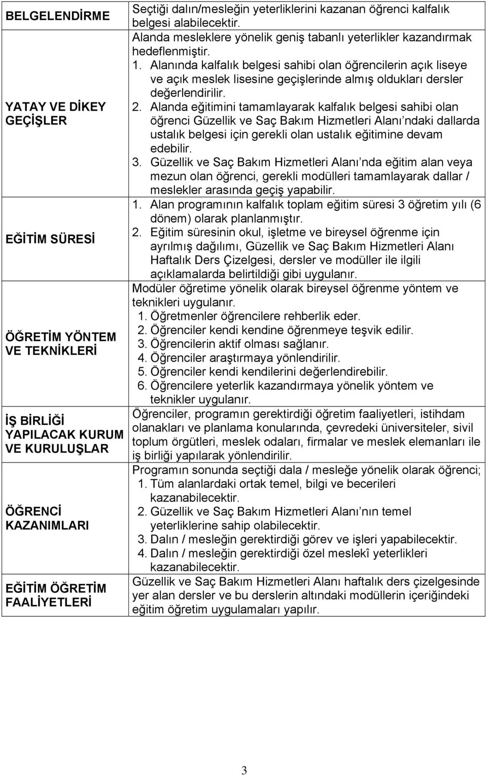 Alanında kalfalık belgesi sahibi olan öğrencilerin açık liseye ve açık meslek lisesine geçişlerinde almış oldukları dersler değerlendirilir. 2.