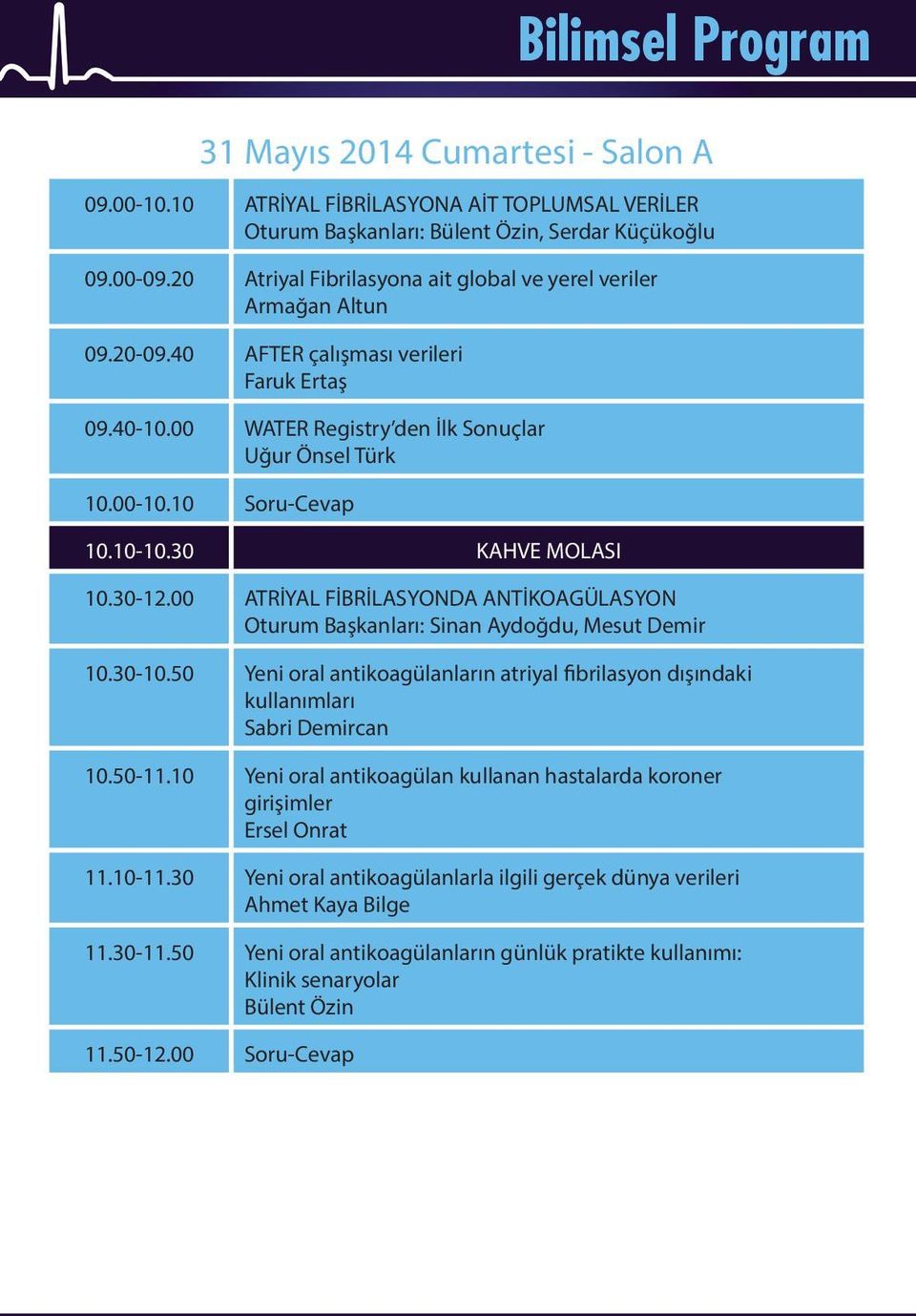 10 Soru-Cevap 10.10-10.30 KAHVE MOLASI 10.30-12.00 ATRİYAL FİBRİLASYONDA ANTİKOAGÜLASYON Oturum Başkanları: Sinan Aydoğdu, Mesut Demir 10.30-10.