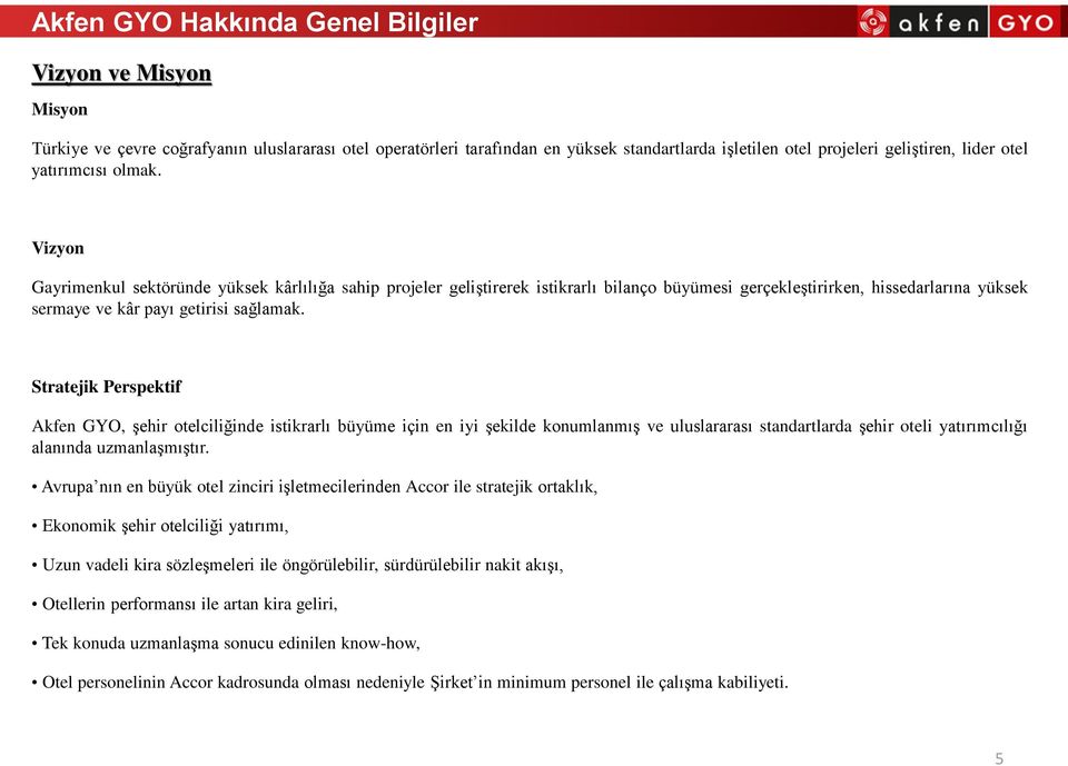 Vizyon Gayrimenkul sektöründe yüksek kârlılığa sahip projeler geliştirerek istikrarlı bilanço büyümesi gerçekleştirirken, hissedarlarına yüksek sermaye ve kâr payı getirisi sağlamak.