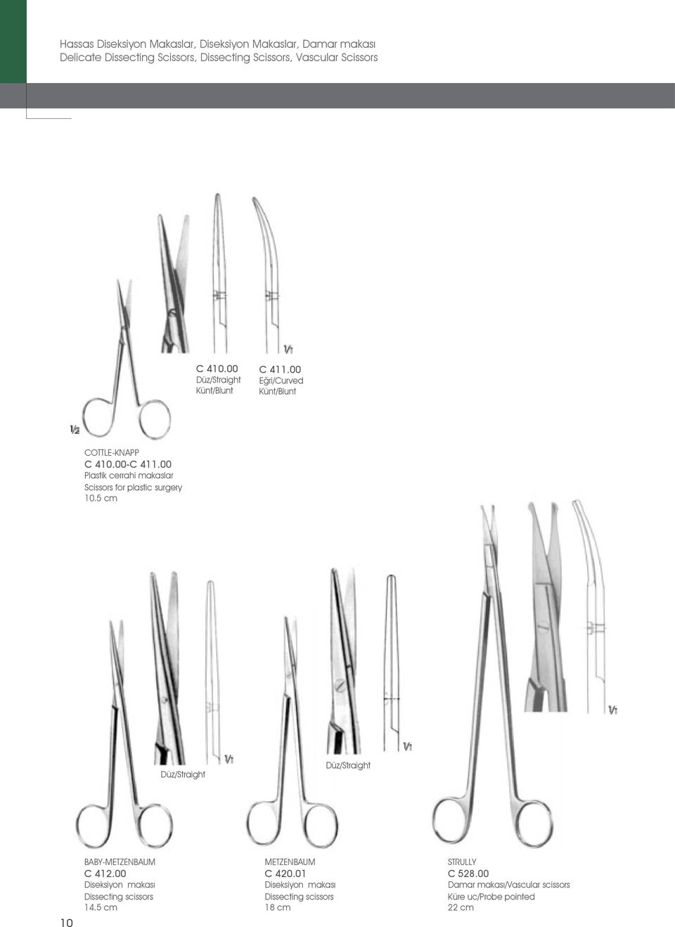 00 Plastik cerrahi makaslar Scissors for plastic surgery 0. cm Düz/Straight Düz/Straight 0 BABY-METZENBAUM C.