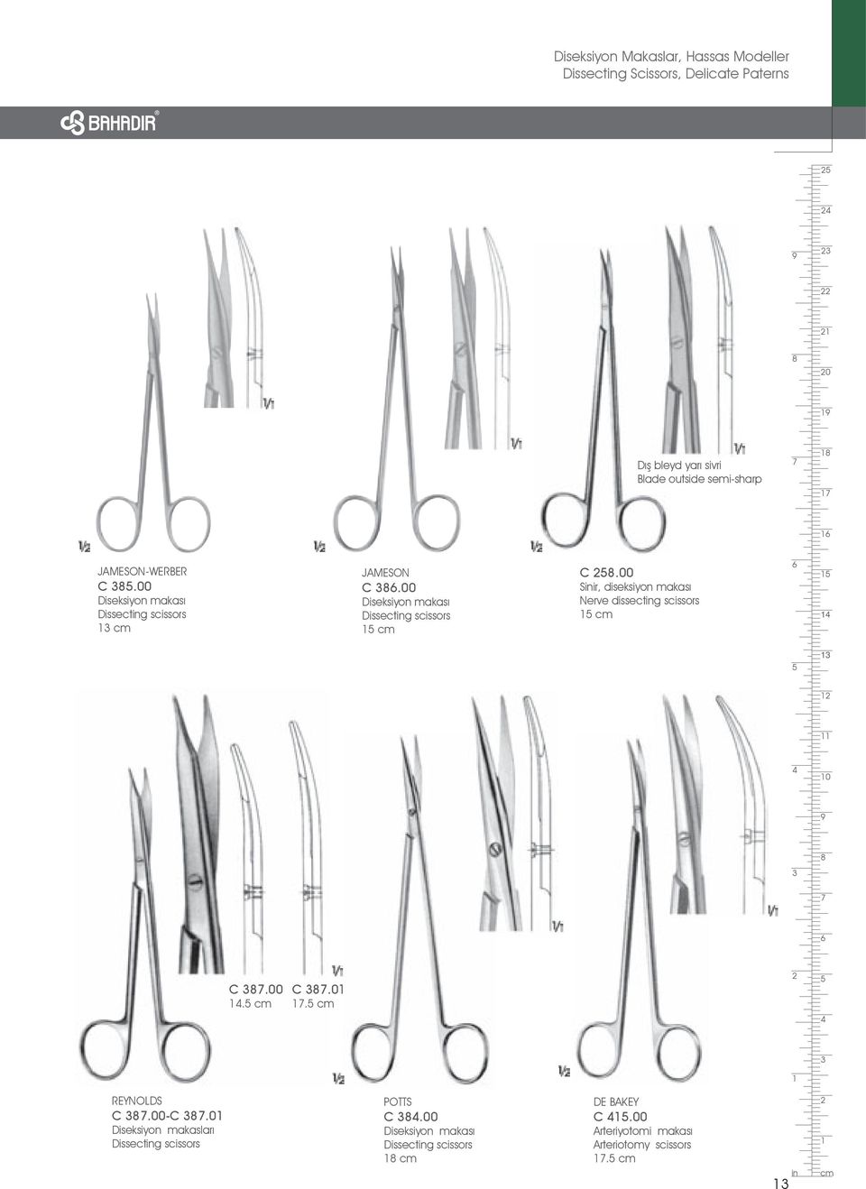 00 Sinir, diseksiyon makası Nerve dissecting scissors cm 0 C.00. cm C.0. cm REYNOLDS C.00-C.