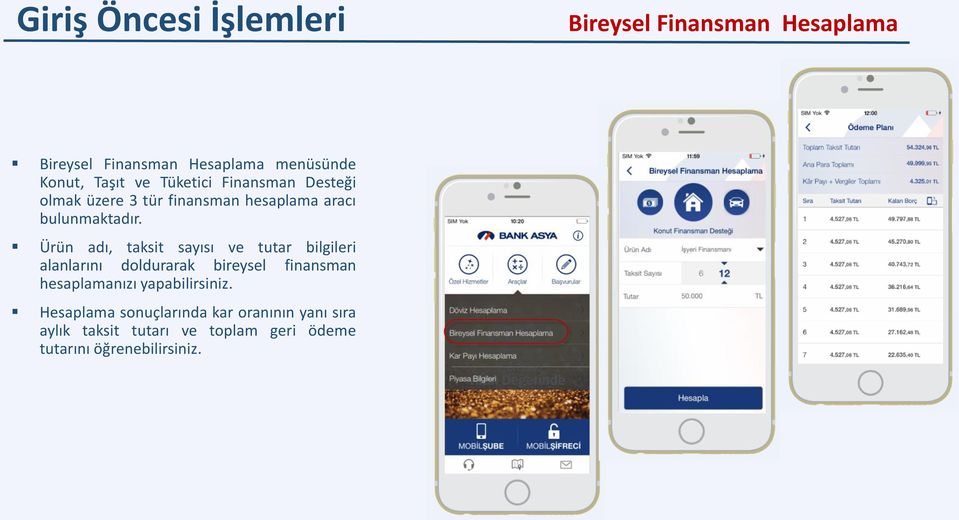 Ürün adı, taksit sayısı ve tutar bilgileri alanlarını doldurarak bireysel finansman hesaplamanızı