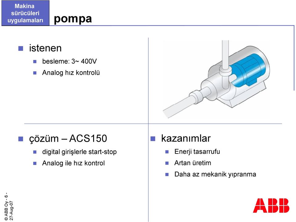 Analog ile hız kontrol Enerji tasarrufu