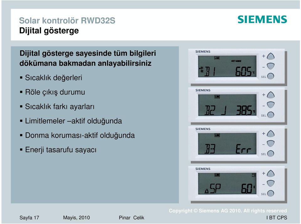 Röle çıkış durumu Sıcaklık farkı ayarları Limitlemeler aktif