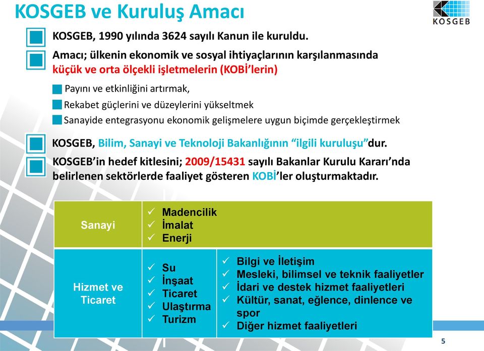 entegrasyonu ekonomik gelişmelere uygun biçimde gerçekleştirmek KOSGEB, Bilim, Sanayi ve Teknoloji Bakanlığının ilgili kuruluşu dur.