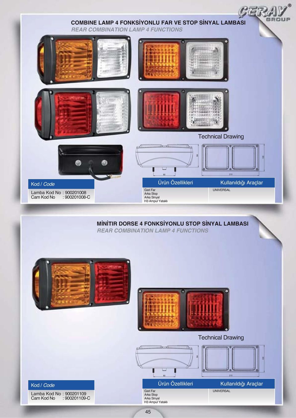 Yataklı MİNİTIR DORSE 4 FONKSİYONLU STOP SİNYAL LAMBASI REAR COMBINATION LAMP 4 FUNCTIONS