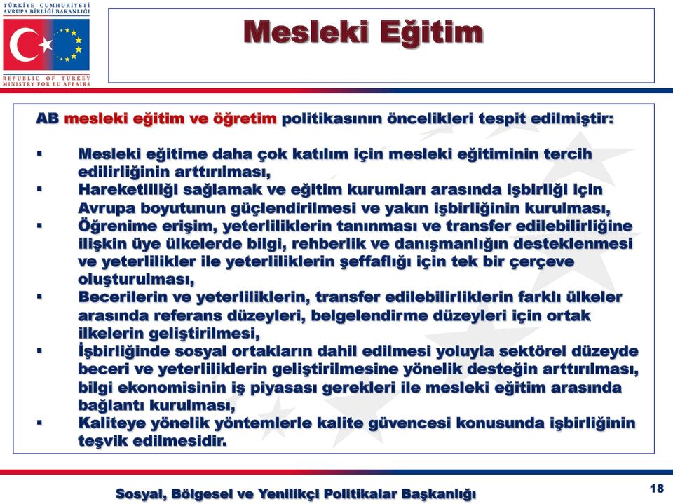 üye ülkelerde bilgi, rehberlik ve danışmanlığın desteklenmesi ve yeterlilikler ile yeterliliklerin şeffaflığı için tek bir çerçeve oluşturulması, Becerilerin ve yeterliliklerin, transfer