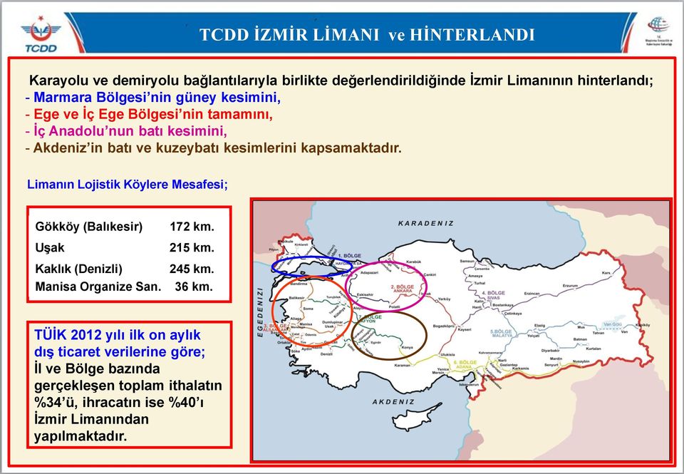Limanın Lojistik Köylere Mesafesi; Gökköy (Balıkesir) Uşak Kaklık (Denizli) Manisa Organize San. 172 km. 215 km. 245 km. 36 km.