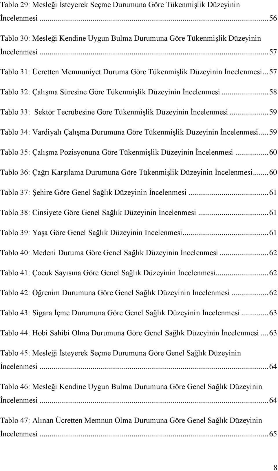 .. 58 Tablo 33: Sektör Tecrübesine Göre Tükenmişlik Düzeyinin İncelenmesi... 59 Tablo 34: Vardiyalı Çalışma Durumuna Göre Tükenmişlik Düzeyinin İncelenmesi.