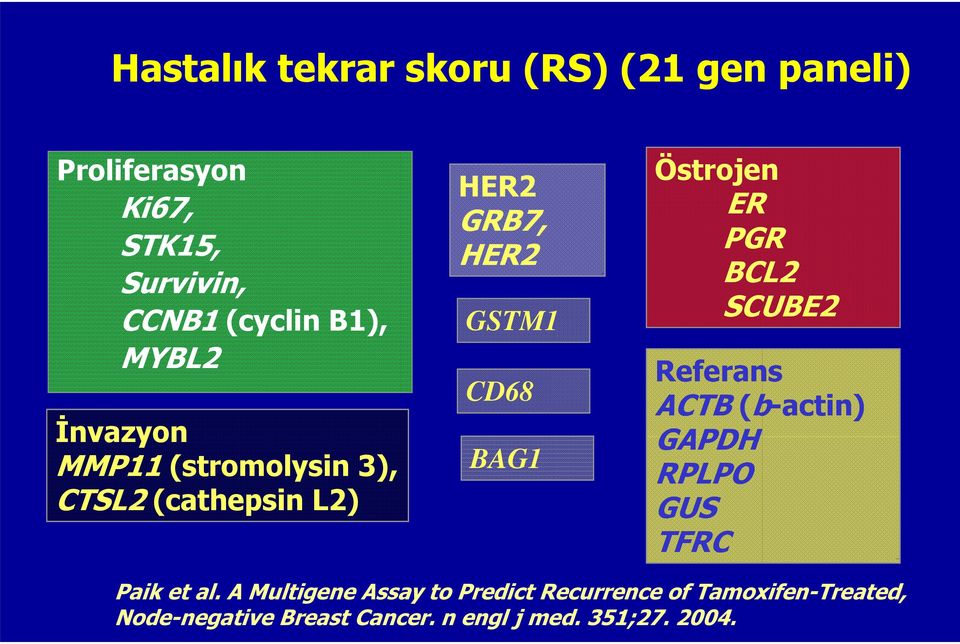 Östrojen ER PGR BCL2 SCUBE2 Referans ACTB (b-actin) GAPDH RPLPO GUS TFRC Paik et al.