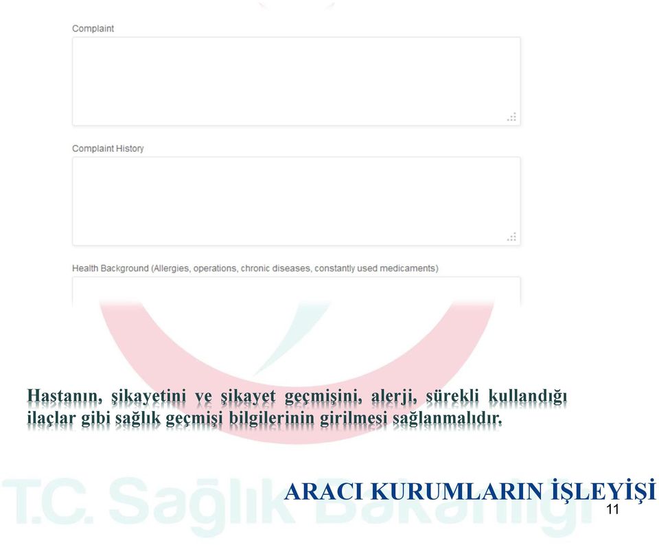 ilaçlar gibi sağlık geçmişi bilgilerinin