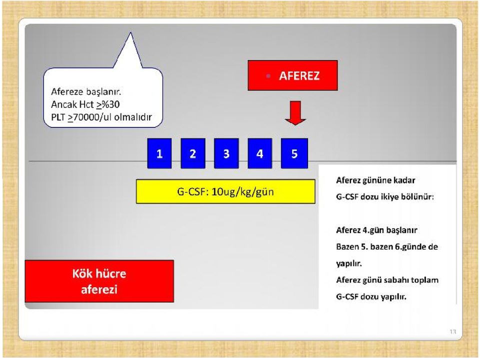 5 Aferez gününe kadar G-CSF dozu ikiye bölünür: Aferez 4.