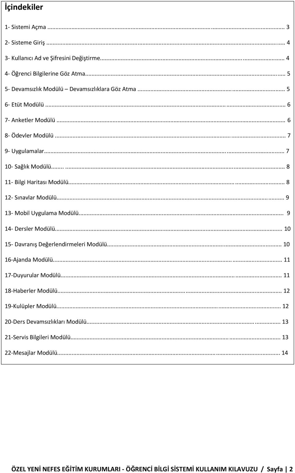 .. 9 13- Mobil Uygulama Modülü... 9 14- Dersler Modülü... 10 15- Davranış Değerlendirmeleri Modülü... 10 16-Ajanda Modülü... 11 17-Duyurular Modülü... 11 18-Haberler Modülü.