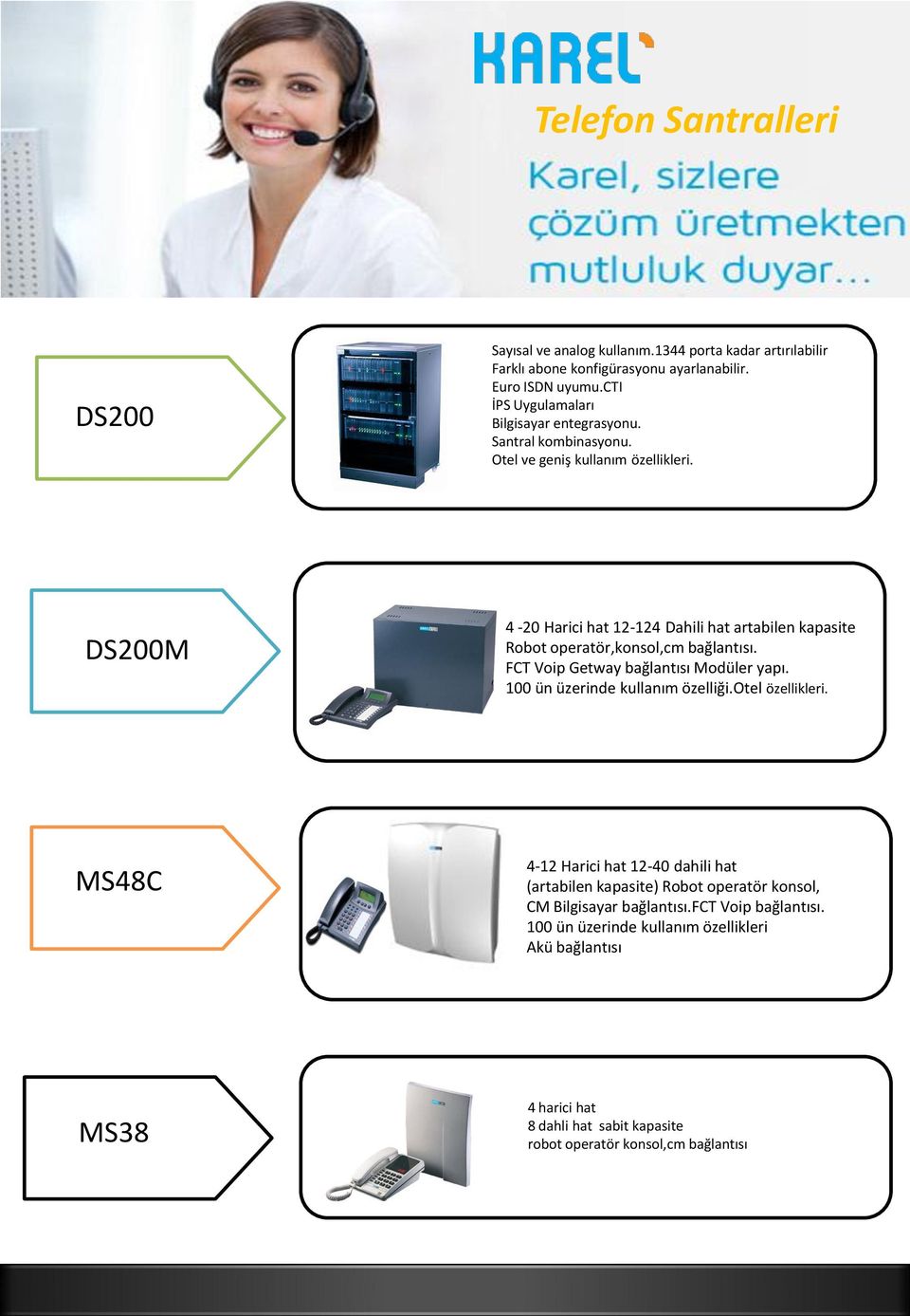 DS200M 4-20 Harici hat 12-124 Dahili hat artabilen kapasite Robot operatör,konsol,cm bağlantısı. FCT Voip Getway bağlantısı Modüler yapı. 100 ün üzerinde kullanım özelliği.