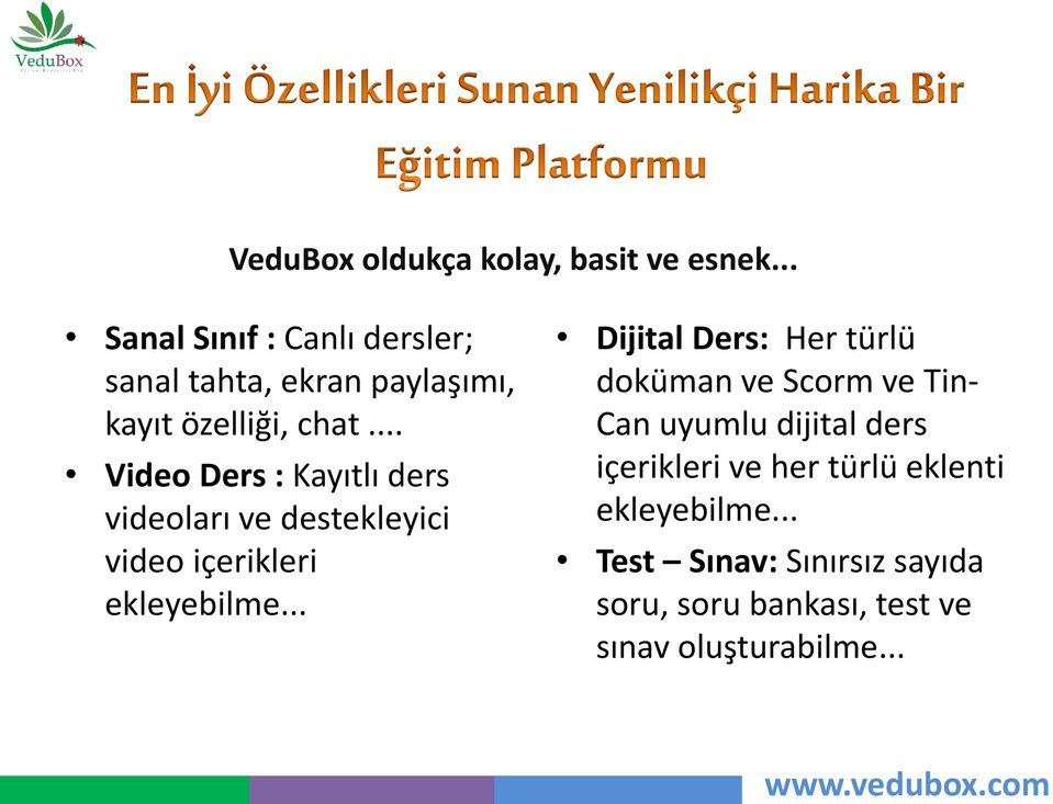 .. Video Ders : Kayıtlı ders videoları ve destekleyici video içerikleri ekleyebilme.