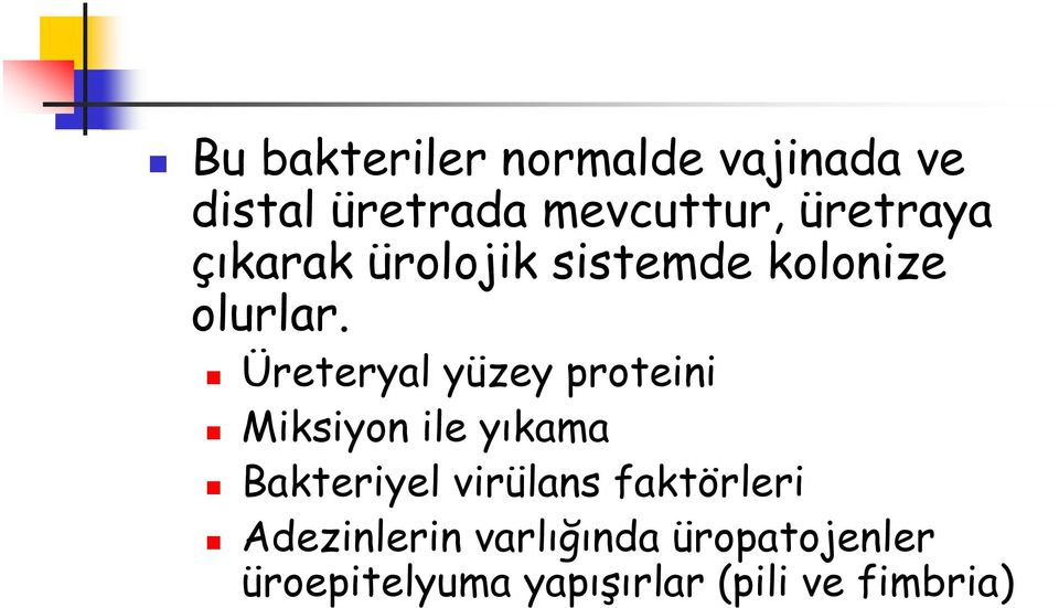 Üreteryal yüzey proteini Miksiyon ile yıkama Bakteriyel virülans