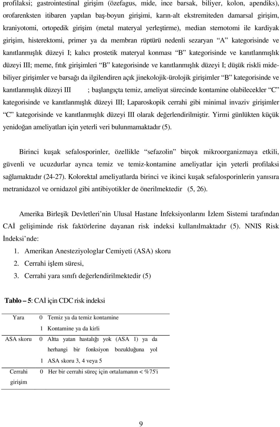 prostetik materyal konması B kategorisinde ve kanıtlanmışlık düzeyi III; meme, fıtık girişimleri B kategorisinde ve kanıtlanmışlık düzeyi I; düşük riskli midebiliyer girişimler ve barsağı da