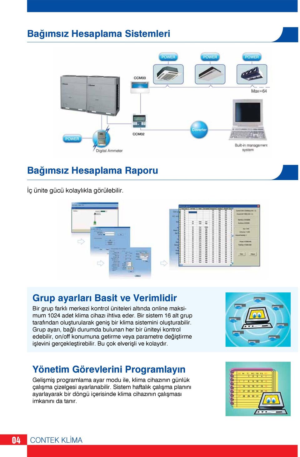 Bir sistem 6 alt grup tarafından oluşturularak geniş bir klima sistemini oluşturabilir.