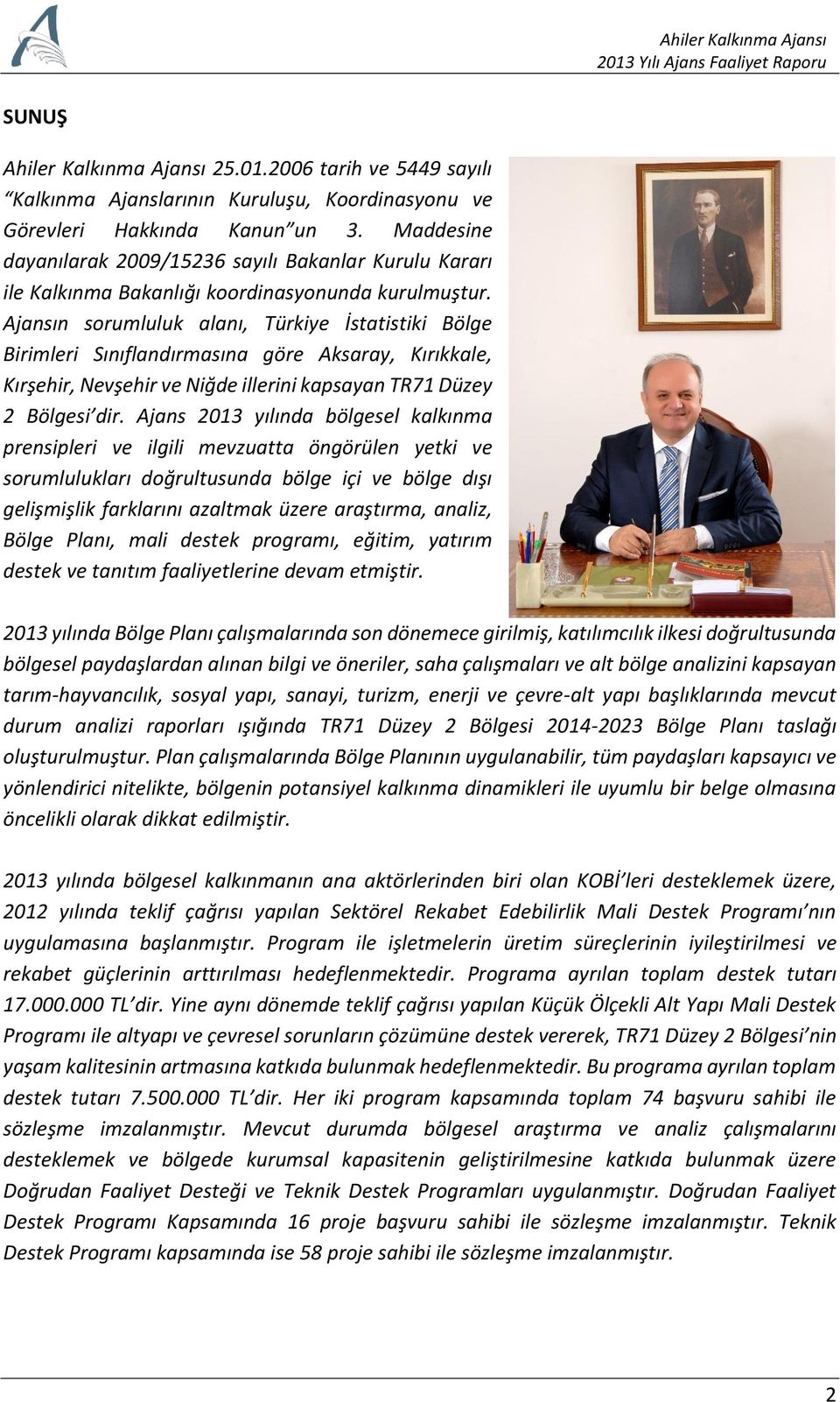 Ajansın sorumluluk alanı, Türkiye İstatistiki Bölge Birimleri Sınıflandırmasına göre Aksaray, Kırıkkale, Kırşehir, Nevşehir ve Niğde illerini kapsayan TR71 Düzey 2 Bölgesi dir.