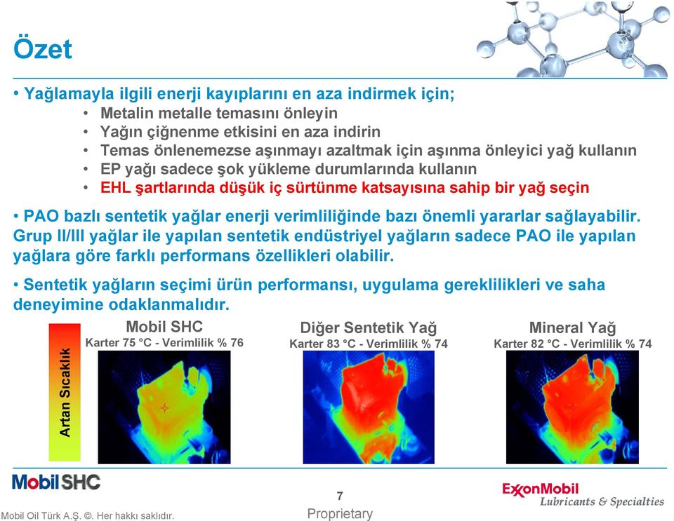 sağlayabilir. Grup II/III yağlar ile yapılan sentetik endüstriyel yağların sadece PAO ile yapılan yağlara göre farklı performans özellikleri olabilir.