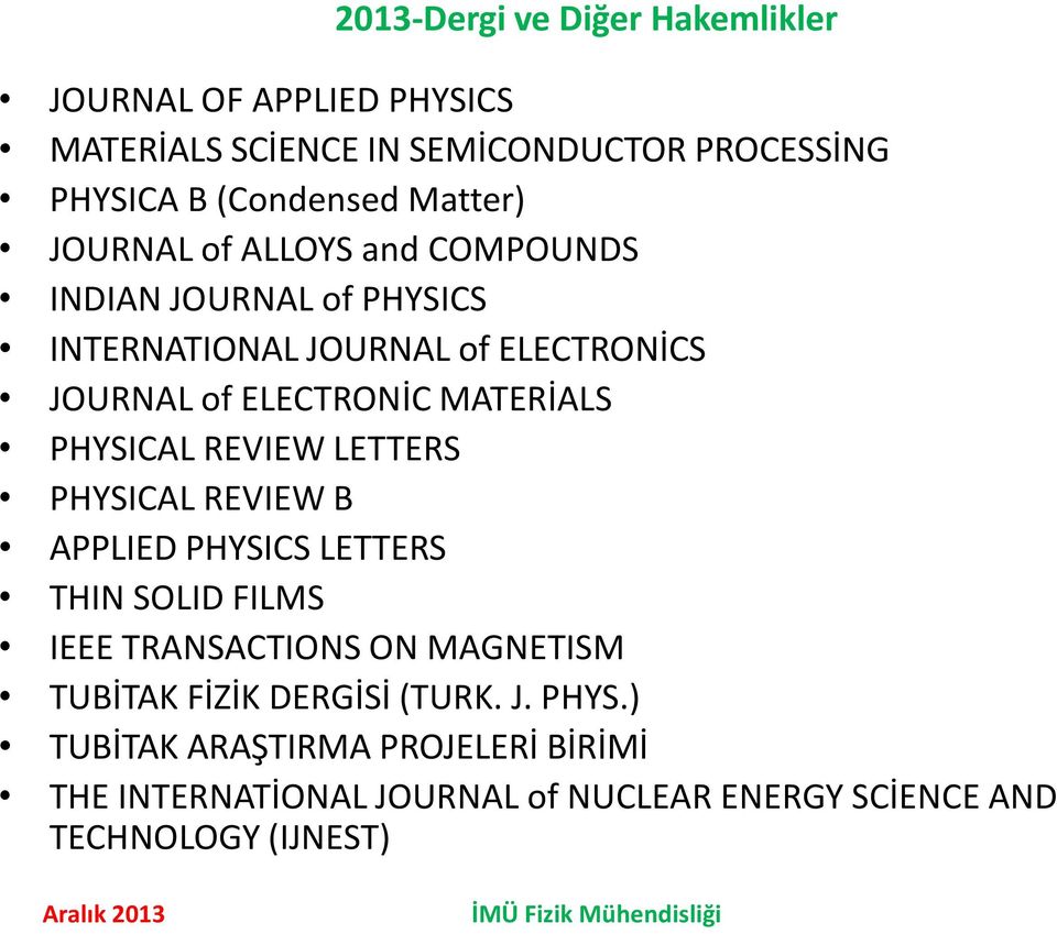 MATERİALS PHYSICAL REVIEW LETTERS PHYSICAL REVIEW B APPLIED PHYSICS LETTERS THIN SOLID FILMS IEEE TRANSACTIONS ON MAGNETISM