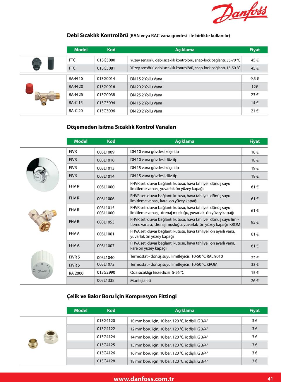 Vana 14 RA-C 20 013G3096 DN 20 2 Yollu Vana 21 Döşemeden Isıtma Sıcaklık Kontrol Vanaları FJVR 003L1009 DN 10 vana gövdesi köşe tip 18 FJVR 003L1010 DN 10 vana gövdesi düz tip 18 FJVR 003L1013 DN 15