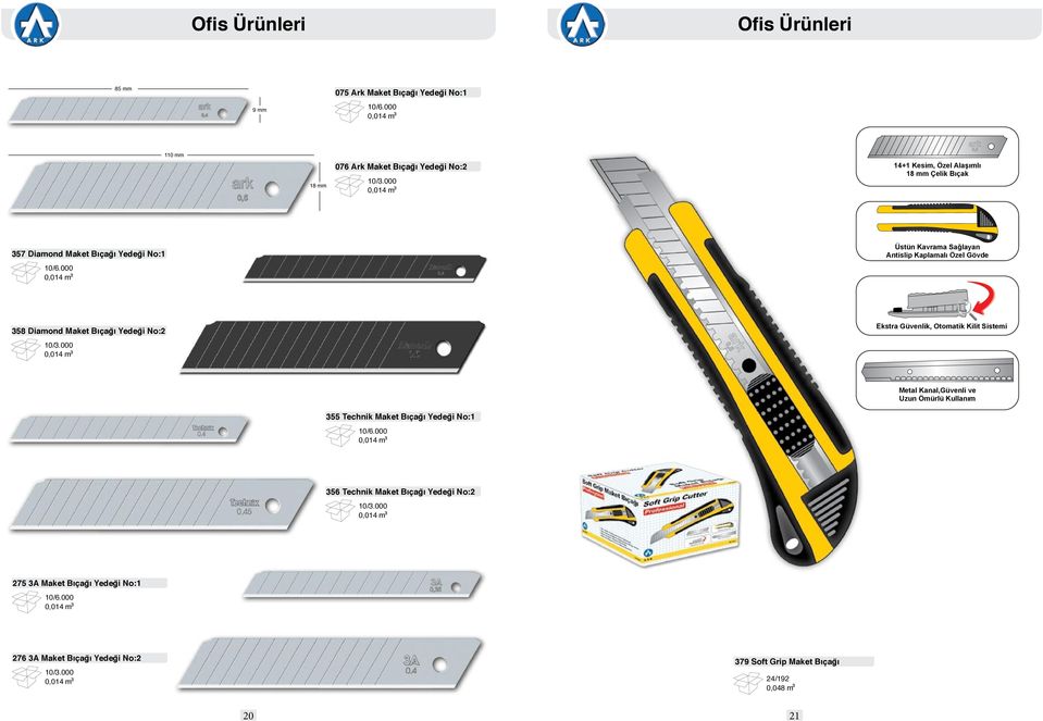 000 0,014 m Üstün Kavrama Sağlayan Antislip Kaplamalı Özel Gövde 358 Diamond Maket Bıçağı Yedeği No:2 10/3.