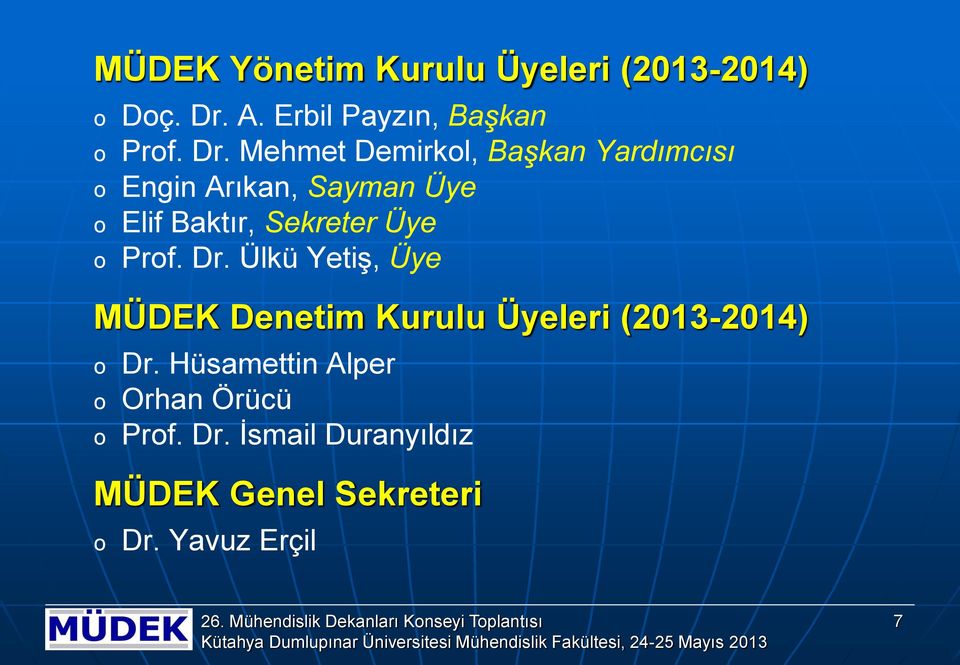 Mehmet Demirkol, Başkan Yardımcısı o Engin Arıkan, Sayman Üye o Elif Baktır, Sekreter