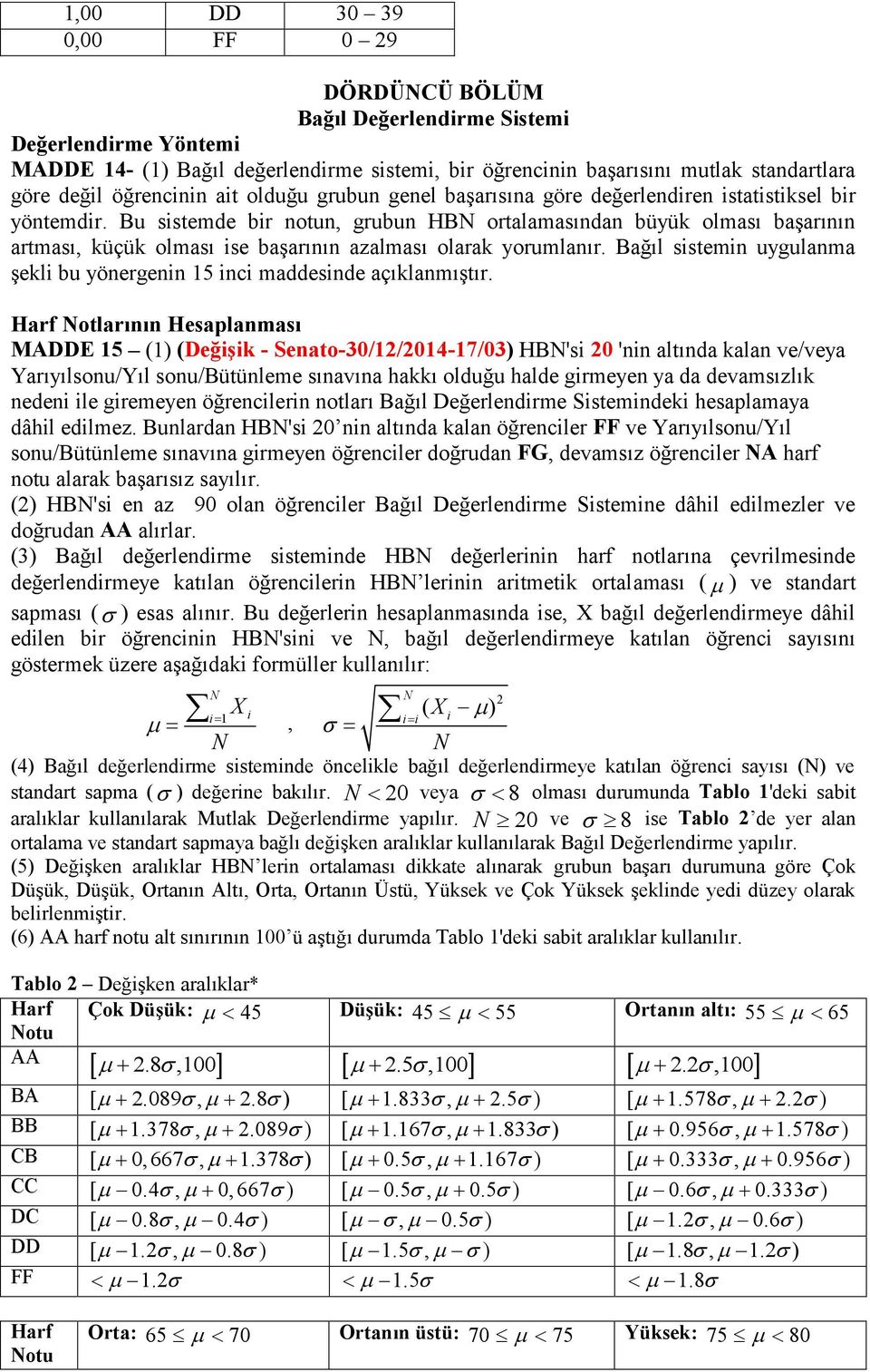 Bu sistemde bir notun, grubun HB ortalamasından büyük olması başarının artması, küçük olması ise başarının azalması olarak yorumlanır.